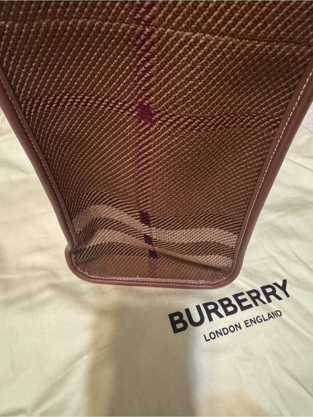 Burberry Brown Checked Canvas Knit Tote with Leather Trim - Picture 6 of 7